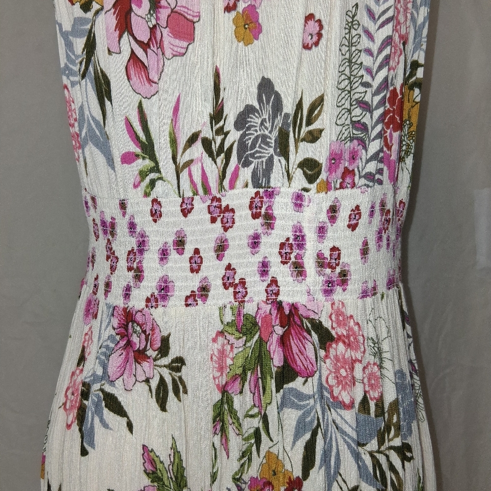 Bila Floral Midi Dress with Pink and Green Accents.summer Breeze Boho Sz L - Picture 11 of 16